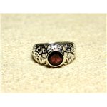 N112 - Bague Argent 925 et Pierre Filigrane Arabesques - Grenat Rond Facetté 8mm 