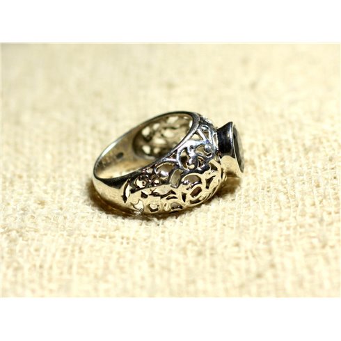 N112 - Bague Argent 925 et Pierre Filigrane Arabesques - Grenat Rond Facetté 8mm 