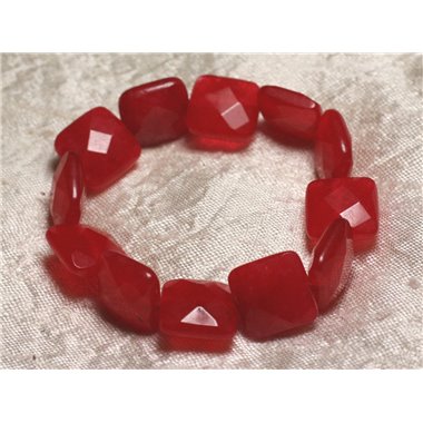 Bracelet Pierre semi précieuse - Jade Rouge Carrés Facettés 14mm