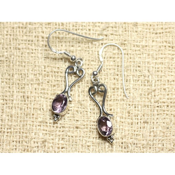 BO208 - Boucles d'Oreilles Argent 925 Coeurs 27mm Améthyste Facettée 