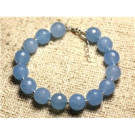 Bracelet 925 Silver and Stone - Faceted Blue Jade 10mm 