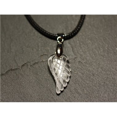 Collier Pendentif en Pierre - Cristal de Roche Quartz Aile gravée 24mm 