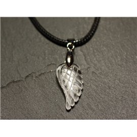 Collier Pendentif en Pierre - Cristal de Roche Quartz Aile gravée 24mm 