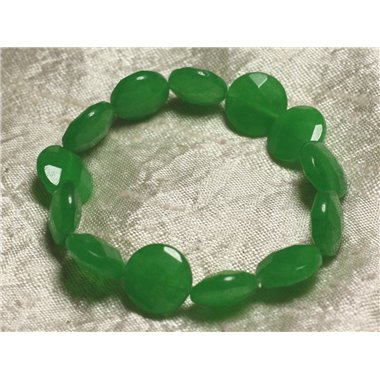 Bracelet Pierre semi précieuse - Jade Verte Palets Facettés 14mm