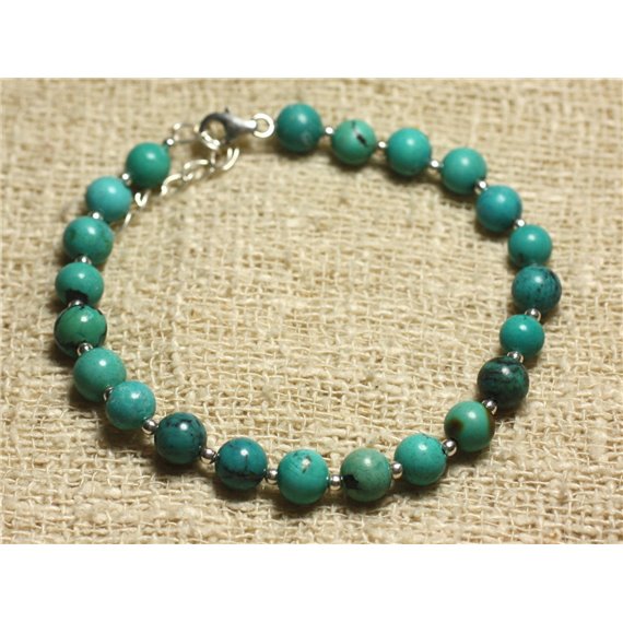 Bracelet Argent 925 et Perles de Pierre Turquoise Naturelle 6mm 