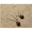 Boucles d'Oreilles Pierre semi précieuse - Oeil de Tigre 10mm 