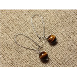 Semi Precious Stone Earrings - Tiger Eye 10mm 