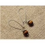 Boucles d'Oreilles Pierre semi précieuse - Oeil de Tigre 10mm 