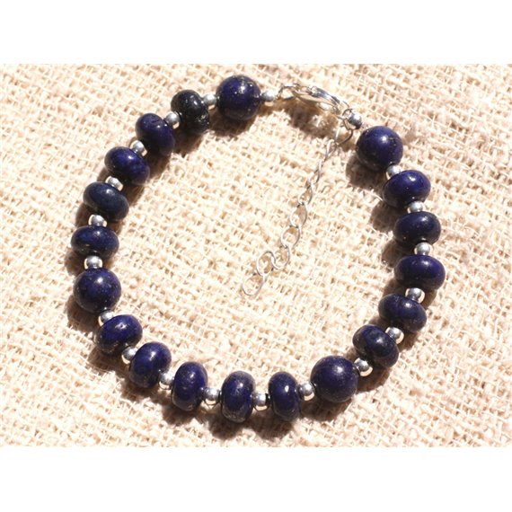 Bracelet Argent 925 et Pierre - Lapis Lazuli Boules Rondelles 8mm 