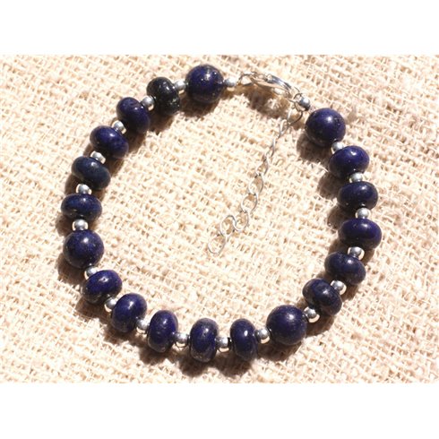 Bracelet Argent 925 et Pierre - Lapis Lazuli Boules Rondelles 8mm 