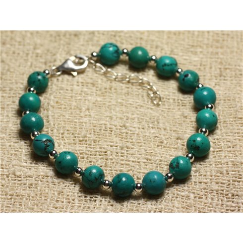 Bracelet Argent 925 et Perles de Pierre Turquoise Naturelle 8mm 