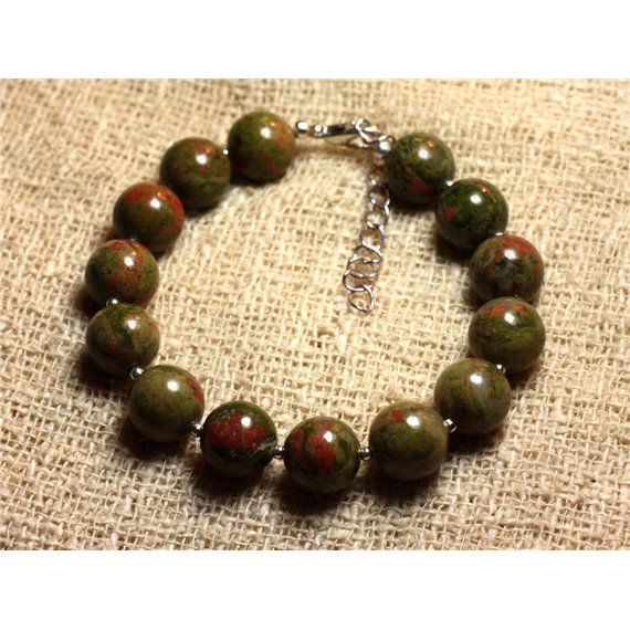 Bracelet Argent 925 et Pierre - Unakite 10mm 