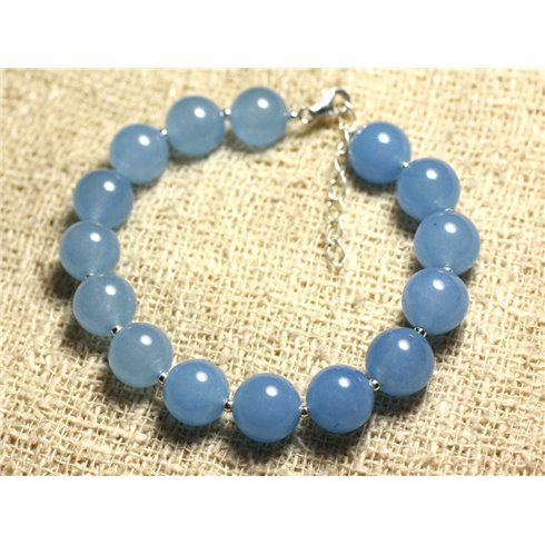 Bracelet Argent 925 et Pierre - Jade Bleue 10mm 