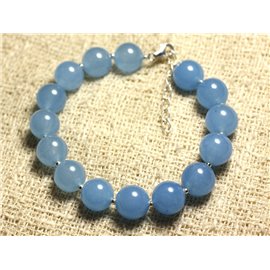 Bracelet Argent 925 et Pierre - Jade Bleue 10mm 
