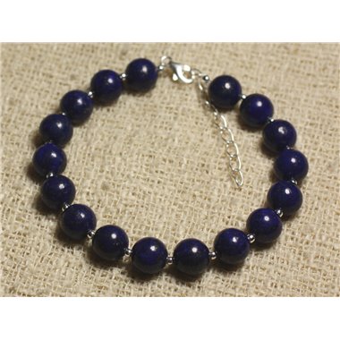 Bracelet Argent 925 et Pierre semi précieuse - Lapis Lazuli 8mm 