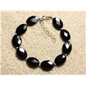 Bracelet Argent 925 et Pierre - Onyx Noir Ovales Facettés 14x10mm 