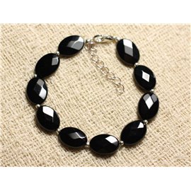 Bracciale in Argento 925 e Pietra - Ovale Sfaccettato Onice Nero 14x10mm 