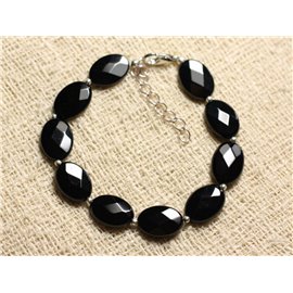 Bracelet 925 Silver and Stone - Black Onyx Faceted Oval 14x10mm 