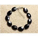 Bracelet Argent 925 et Pierre - Onyx Noir Ovales Facettés 14x10mm 