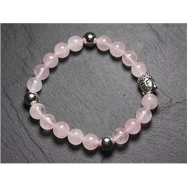 Bracciale Buddha e pietra semipreziosa - Quarzo rosa 8 mm 