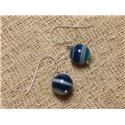 Boucles d'Oreilles Argent 925 et Agate Bleue 10mm