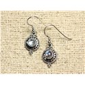 BO210 - Boucles d'Oreilles Argent 925 Cercles 19mm Pierre de Lune Arc en Ciel 