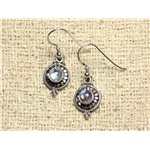 BO210 - Boucles d'Oreilles Argent 925 Cercles 19mm Pierre de Lune Arc en Ciel 