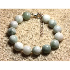 Armband 925 Zilver en Steen - Witte en groene jade 10 mm 