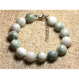 Bracelet 925 Silver and Stone - White and green jade 10mm 
