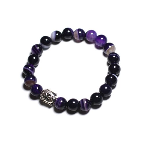 Bracelet Bouddha et Pierre semi précieuse - Agate violette 