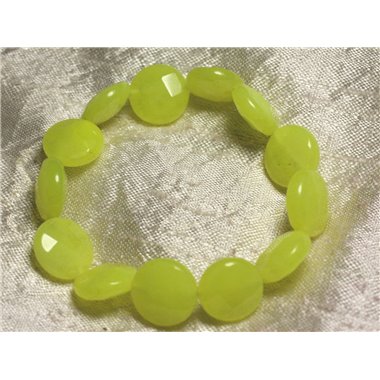 Bracelet Pierre semi précieuse - Jade Jaune Palets Facettés 14mm