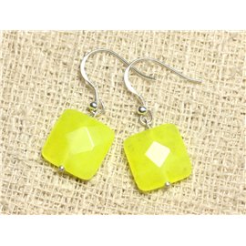 Orecchini in argento 925 e pietra - Quadrato sfaccettato in giada giallo neon 14 mm 