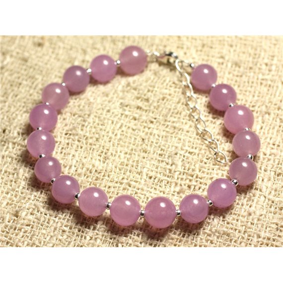 Bracelet Argent 925 et Pierre - Jade Rose Mauve 8mm 