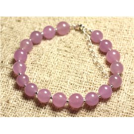 Bracelet 925 Silver and Stone - Jade Pink Mauve 8mm 