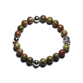 Bracciale Buddha e pietra semipreziosa - Unakite 8mm 