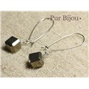 Boucles d'Oreilles Pierre semi précieuse - Pyrite dorée Cubes 10mm 