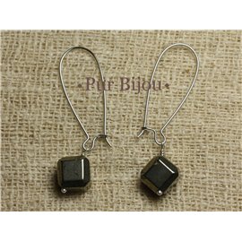Boucles d'Oreilles Pierre semi précieuse - Pyrite dorée Cubes 10mm  Boucles d'Oreilles Pierre semi précieuse - Pyrite dorée Cubes 10mm