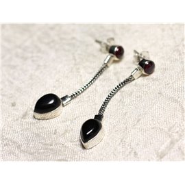 BO240 - 925 Sterling Silver and Garnet Onyx Stone Dangling 45mm Chain Earrings 