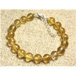 Bracelet Argent 925 et Pierre semi précieuse - Quartz Jaune 8mm