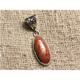 N6 - 925 Silver Pendant and Oval Sunstone 22x9mm 