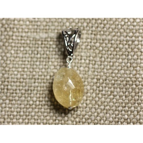 Collier Pendentif Pierre - Citrine Olive Facettée 18mm N6 