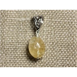 Stone Pendant Necklace - Faceted Olive Citrine 18mm N6 