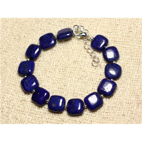 Bracelet Argent 925 et Pierre - Lapis Lazuli Carrés 12mm