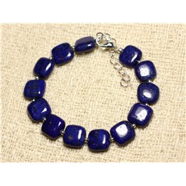 Bracelet Argent 925 et Pierre - Lapis Lazuli Carrés 12mm bleu roi nuit doré