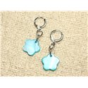 Boucles d'Oreilles Nacre Fleurs 15mm Bleu Turquoise 