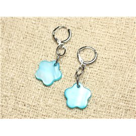 Mother of Pearl Flowers Earrings 15mm Turquoise Blue 