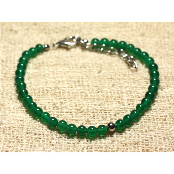 Bracelet Argent 925 et Pierre semi précieuse Onyx Vert 4mm