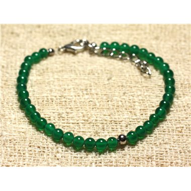 Bracelet Argent 925 et Pierre semi précieuse Onyx Vert 4mm