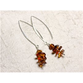 Long hooks and natural amber 925 silver earrings 6-10mm 
