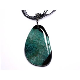 N12 - Stone Pendant Necklace - Black Agate and Turquoise Quartz Drop 60mm 